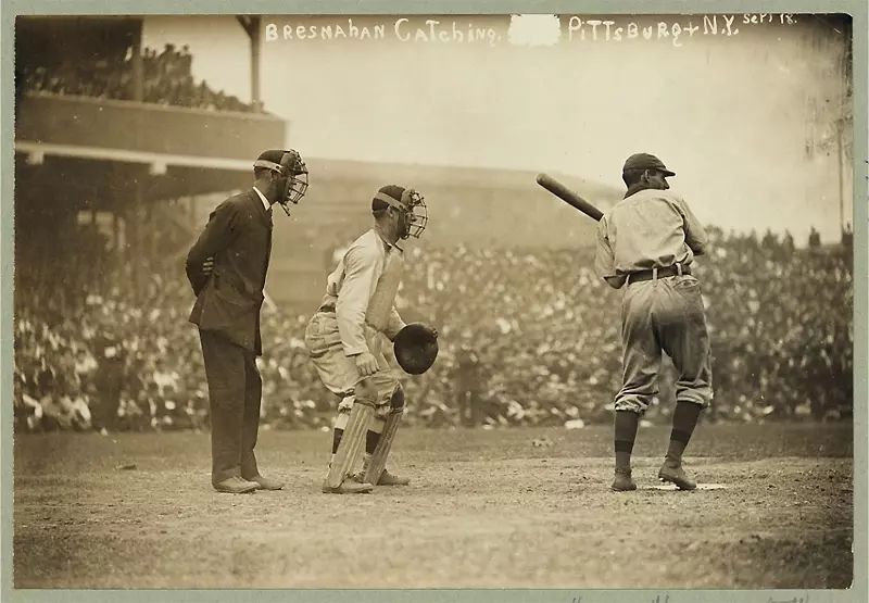 Roger Bresnahan, catching for the New York Giants