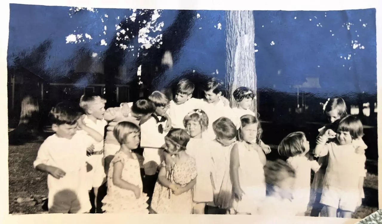 Middle Bass Club: Kids outside the Club House, circa 1930.