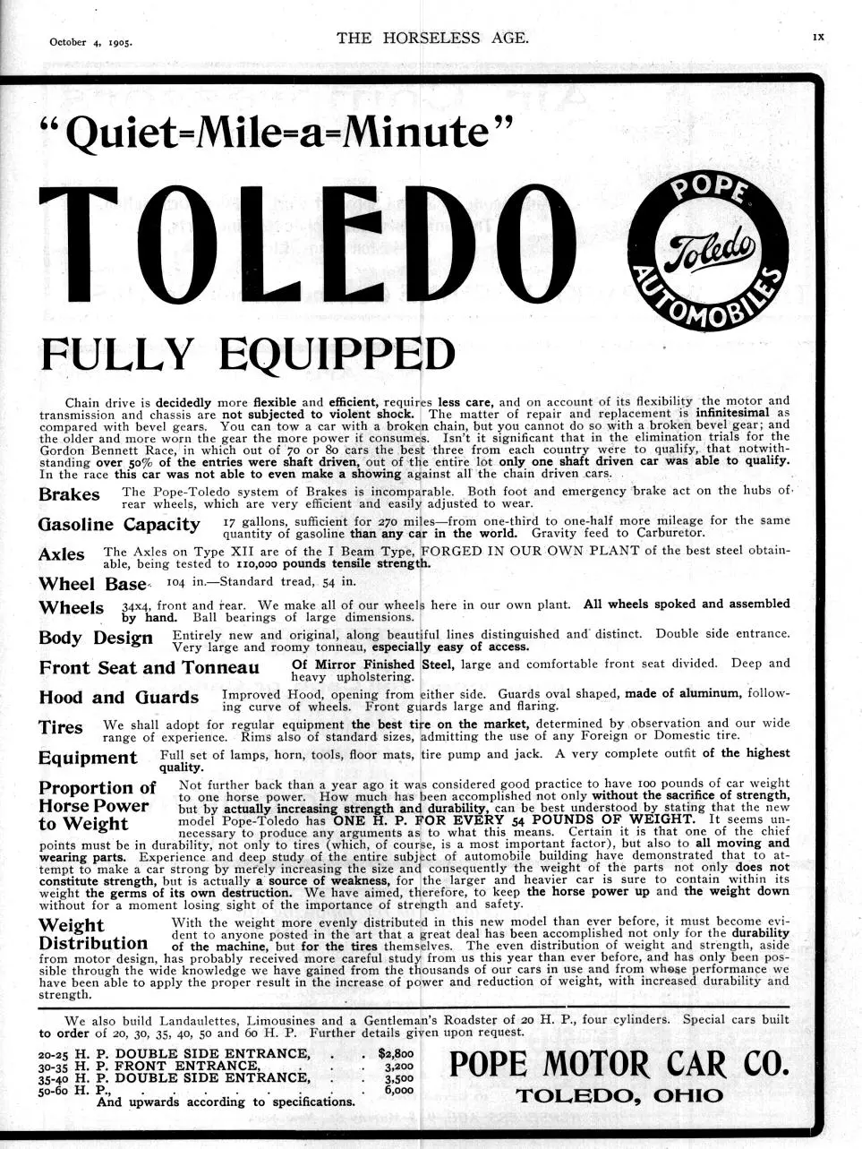 Advertisement for the Pope-Toledo Company