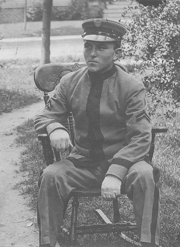 A member of the Newsboys Association Cadets poses in his uniform.