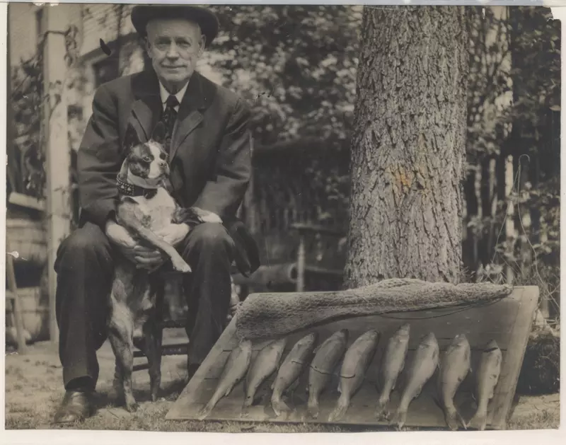 Gunckel in his later years at his cottage on Crystal Lake in Michigan.