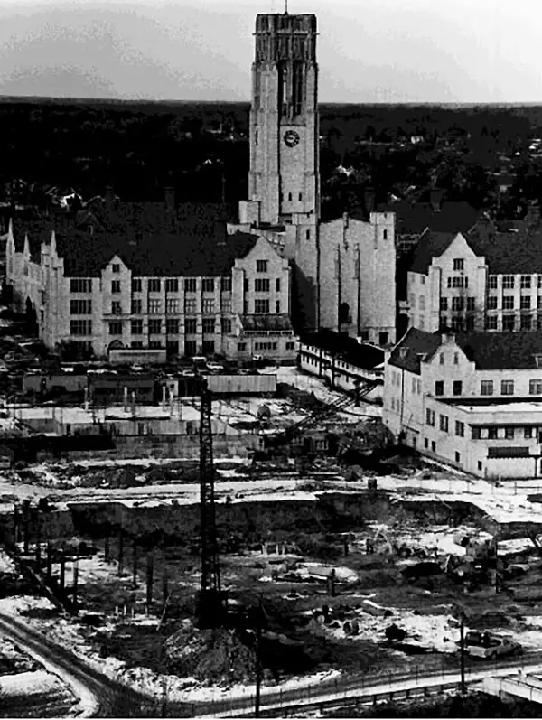 William S. Carlson Library and the addition to the Student Union, 1971.