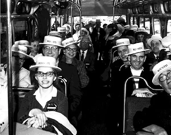 Football team fans on their way to the Tangerine Bowl, Florida, 1969