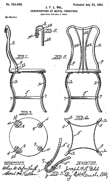 Patent No. 705,488 dated July 22, 1902, titled Construction of Metal Furniture